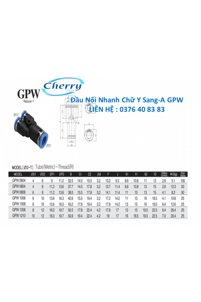 Đầu Nối Nhanh Chữ Y Sang-A GPW 